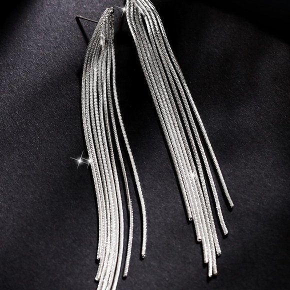 S925 Elegant Long Chain Earrings - Picture 2 of 9